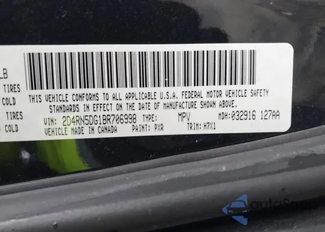 2011 Dodge Grand Caravan Crew z USA, uszkodzony, nr VIN 2D4RN5DG1BR706998